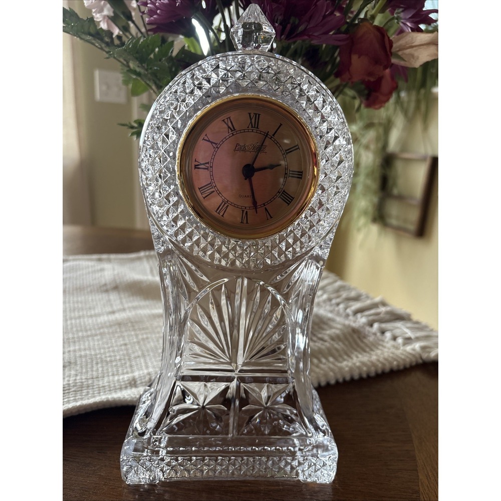Park Avenue "Crystal" Glass Quartz Clock Grandfather Style 10.3" Tall VTG